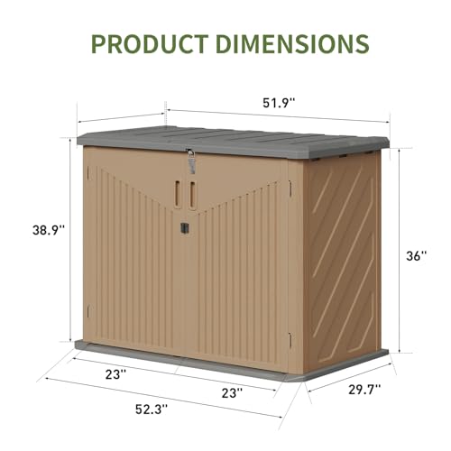 Image of Aoxun Outdoor Storage Cabinet 35 Cu.Ft Outdoor Trash Can Storage Shed Waterproof Horizontal Storage Shed Outdoor Storage for Garbage Bin, Generator, and Lawn Mower,Brown
