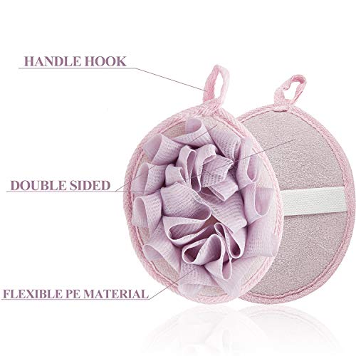 6 Pieces Bath Shower Loofah Pouf Sponge Mesh Pouf Shower Ball Exfoliating Body Loofah Pad Shower Scrubber Ball Shower Glove With Flower Bath Ball (Beige, Green, Purple) #TOP2