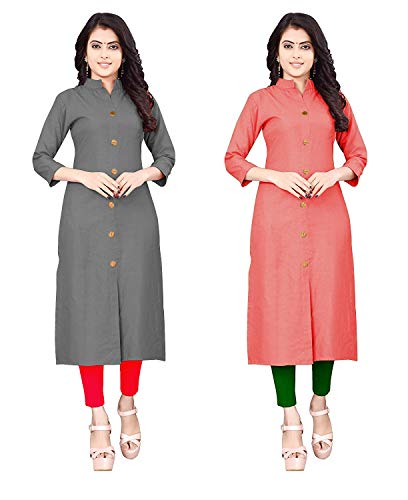 Image of NATEK Women's Cotton Straight Plain Kurtis Combo Pack of 2