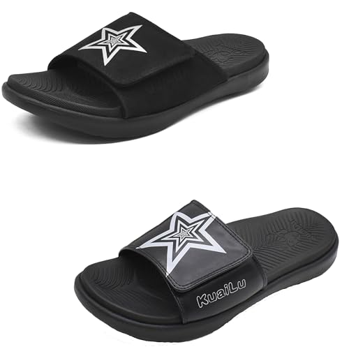 KuaiLu Set of 2 Pairs -Mens Slides Soft Cushion Sport Sandals(Black US11.5) Mens Slides Soft Cushion Sport Sandals(Black US11.5)