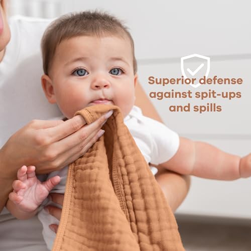 Image of Comfy Cubs Muslin Burp Cloths 20 inch x 10 inch, Pack of 10 - Large, 6-Layer, Ultra Absorbent 100% Cotton for Baby Drool and Messes - Soft, Safe & Gentle Baby Burp Cloths for Boys & Girls - Caramel