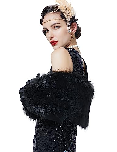 BEAUTELICATE Women Faux fur Shawl Collar Neck warmer wrap scarf For Winter Coat Wedding Dress