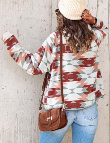 happlan Womens Fleece Jacket Western Aztec Print Sherpa Long Sleeve Snap Button Down Shacket Vest Jackets with Pockets3