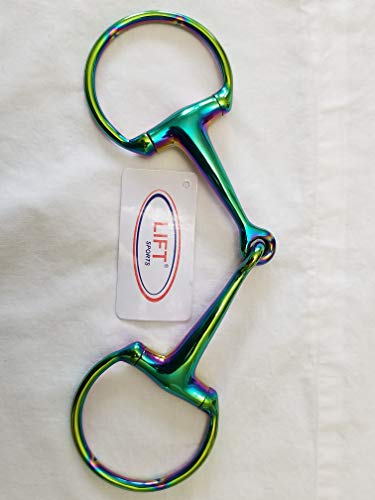 Lift Sports Horse Snaffle Bit Loose Ring Egg Butt Hanging Cheek Rainbow Multi Color with Lozenge Fat Multiple Size Tack Equestrian Shows (5 Inch, Egg Butt)