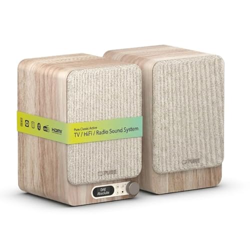 Pure Classic Active TV HiFi Radio Soundsystem mit echtem Stereo, HDMI ARC, Bluetooth 5.3, DAB+ & FM Radio, USB‑C Soundkarte, OLED Display, Fernbedienung, Baumwoll‑Weiß/Eiche