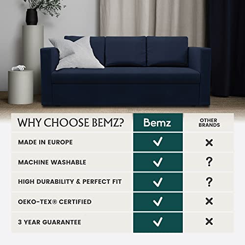 Bemz Friheten Sofa Bed Cover — Custom Slipcover Replacement For Ikea Friheten Sleeper Sofa- Premium 7 Piece Fitted Couch Cover Set - Sofa Slipcovers For 3 Seat Cushion Couch — Navy Blue #TOP5