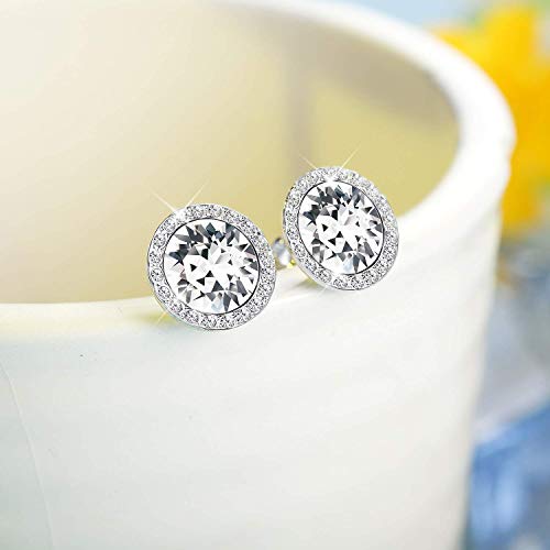 Roheafer Sterling Silver Crystals Stud Earrings for Women Girls, Made of Austria Crystals, Round-Cut Rhinestone Girls Bridal Earrings Hypoallergenic - Image 5