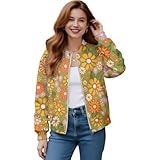 Jndtueit Jacke mit Reißverschluss für Damen, leicht, langärmelig, Laufjacke, Frühling, Winter, athletische Oberbekleidung, Oberteile, Outfits, Orange / Grün