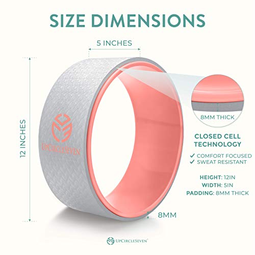 UpCircleSeven Yoga Wheel - [Pro Series] Strongest & Most Comfortable Yoga Prop Wheel - Perfect for Back Pain Stretching & Backbends, 12 x 5 in (Grey/Pink) - Thumbnail 6