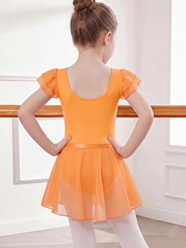 Image of EQSJIU Ballet Leotards for Girls with Removable Skirt Combo Tie Ruffle Sleeve Ballet Dance Dress Outfit 2-12 Years