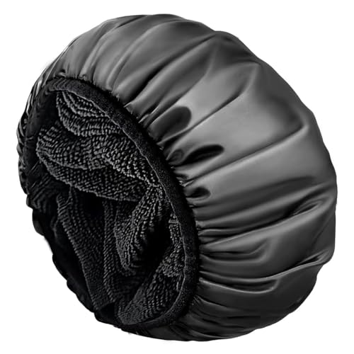 SSKHE Sombrero de ducha, Sombrero de ducha de tres en uno, Sombrero de ducha impermeable de tres capas de microfibra, para todas las longitudes de cabello (Negro)