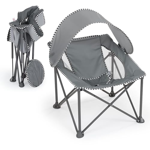 Bright Starts Pop 'N Chill Travel Seat, Indoor/Outdoor Use, Infant Seat with UPF 50+ Canopy, Grey,...