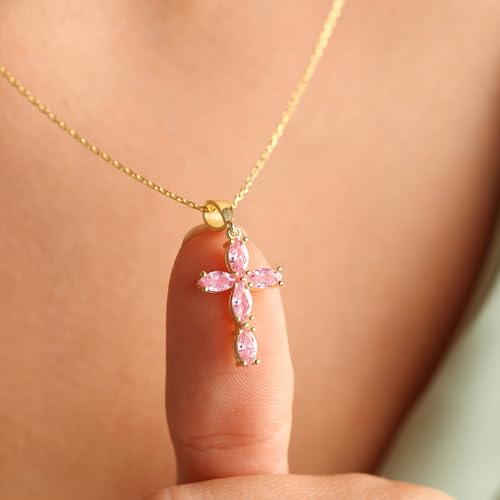 Cross Necklace for Women, 14K Gold Plated Birthstone Necklaces Cubic Zirconia Cross Pendant Necklace Dainty Gold Jewelry Gifts4