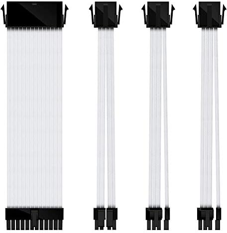 upHere 300mm Sleeved Cable - PSU Cable extension for power supply with extra-sleeved 24 PIN 8PIN 6PIN 4+4 PIN - White with Cable Combs,SC304