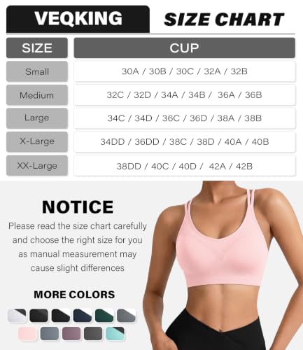 Image of VEQKING Strappy Cross Back Sports Bra for Women Removable Padded Yoga Bras | Multipack, Medium Support, Comfortable Seamless Wireless Design, Breathable Moisture-Wicking Fabric, Workout, Gym, Pilates