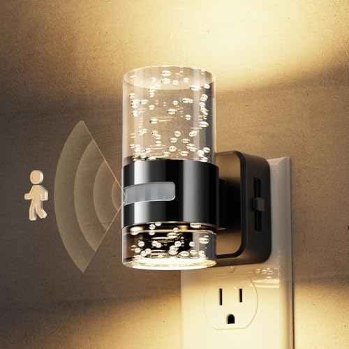 Image of L LOHAS LED Motion Sensor Night Light,Dimmable Night Lights Plug into Wall | 3000K Night-Lights with 0-100 LM Adjustable, Acrylic Bubble Plug in Nightlight for Bathroom Hallway Nursery