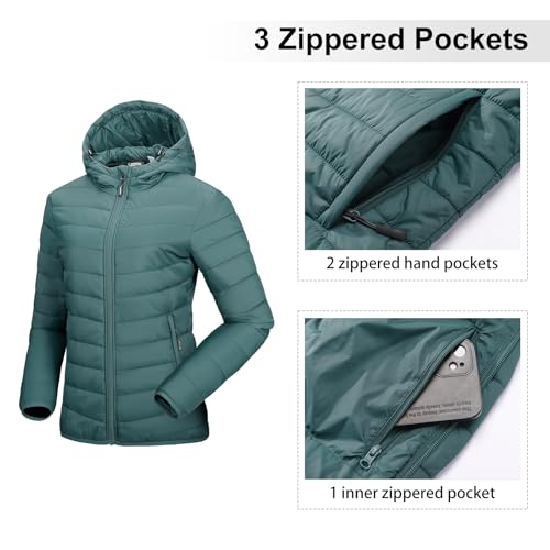 Image of Outdoor Ventures Women's Packable Lightweight Full-Zip Puffer Jacket with Hood Quilted Winter Coat