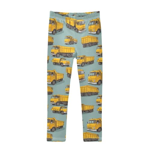 Girls Leggings Under Construction Transport Yellow Trucks Soft Toddler Leggings for Girls Kids Pants Size 4T-10T