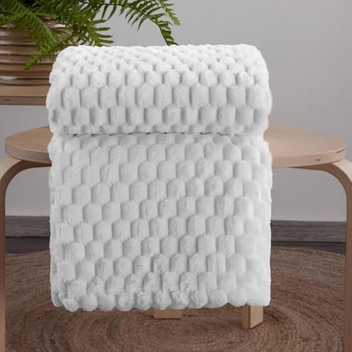 Eurofirany Couverture Douillette Effet 3D - Blanc - 170 x 210 cm - 260 g/m² - Polyester - Décoration - Extra Douce et Moelleuse - Quatre Saisons - Jet