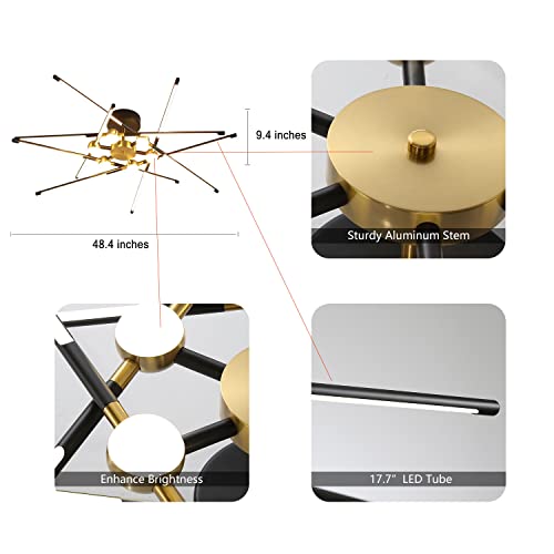 Kaiyuan Modern Led Ceiling Light Fixtures Dimmable Semi Flush Mount Ceiling Light Black And Gold 12 Light Fixtures Ceiling Mount Contemporary Ceiling Lamp For Living Room Bedroom Dinning Room Kitchen #TOP3