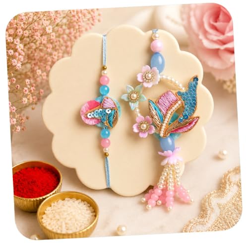 Image of CraftVatika Rakhi Combo Set for Brother and Bhabhi, Bhaiya Bhabhi Rakhi Set of 2, Designer Couple Pair Rakhis for Rakshabandhan, Fridge Magnet Gift with Best Wishes Greeting Card and Tillak Set