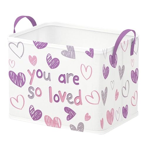 Ehigta Pink Heart Empty Gift Basket, Foldable Storage Bin With Handles