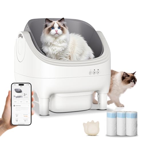 Himix Self Cleaning Litter Box, Large Open-top Automatic Cat Litter Box for Multiple Cats with APP Control, Safety Sensor and Odor Control, Includes 60 Pcs Trash Bags