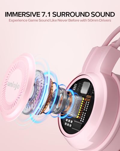 Image of Upgraded Pink Gaming Headset for PS4, PS5, Xbox One, PC, Switch, Laptop, Mobile - Cat Ears, Noise-Canceling Mic, 7.1 Surround Sound, LED Light, Soft Memory Earmuffs for Ultimate Comfort