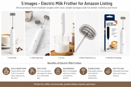 Image of Handheld Electric Milk Frother for Coffee, USB Rechargeable Foam Maker for Cappuccino Latte, Egg Beater & Coffee Whisk, Portable Stainless Steel Frother for Home Kitchen Cafe - White