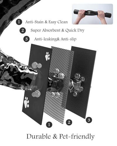 Image of Pet Feeding Mat-Absorbent Dog Mat for Food and Water Bowl-No Stains Quick Dry Water Dispenser Mat-Dog Accessories Pet Supplies-Bowl for Messy Drinkers（Black,17 inchx28 inch