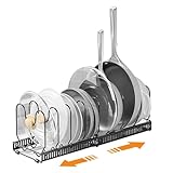 Dntorx Pots and Pans Organizer Under Cabinet, Expandable Pan Organizers Inside Cabinet with 10 Adjustable Compartment Pot Lid Organizer Kitchen Cabinet Organizer for Cookware, Frying Pans, Pot Lids