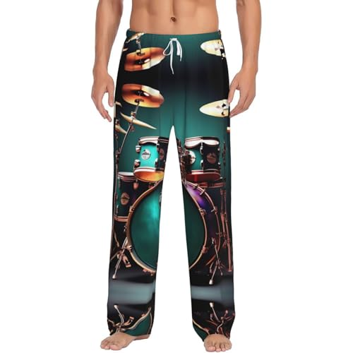 Cool Drum Set print Mens Sleepwear Pajamas Pants with Pockets Soft Sleep Lounge Bottoms Sleep Pj Bottoms for Men