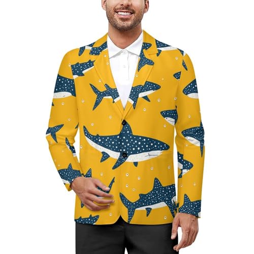 Whale Pattern Men's Slim Suit Long-Sleeve Prom Tuxedo Classic Two Button Business Jacket