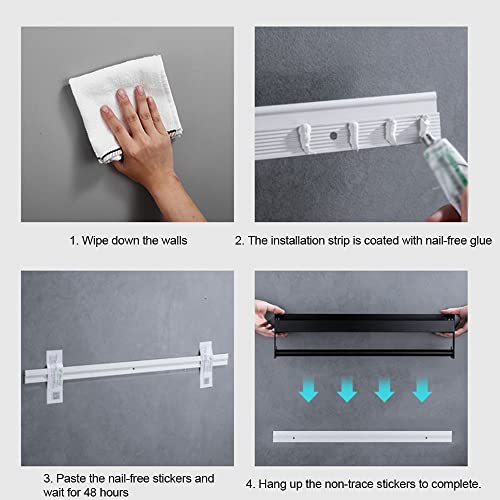 Caddy de douche blanc en aluminium 60cm avec crochets pour rangement mural