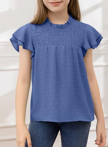 bilbean Girls Elegant Polked Swiss Dot Long Sleeve Shirts Tops 6-15 Years2