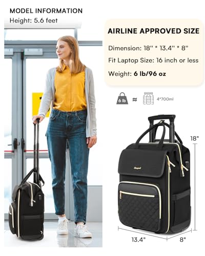 Rolling Backpack for Women, Travel Rolling Laptop Backpack with Wheels, Vertical & Horizontal Storage 2 In 1, Flip-Top Design, Water-Resistant Overnight College Underseat Carry on Luggage3