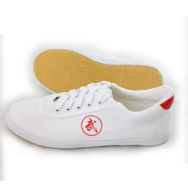 Traditional Tai Chi Shoes, White Canvas Martial Arts Training Sneakers, Red Logo4