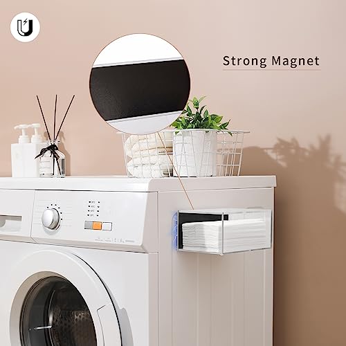 Wanapure Magnetic Acrylic Dryer Sheet Holder with Lid, Clear Dryer Sheet Dispenser, Dryer Sheets Container with Four Anti Slip Pads, Fabric Softener Dispenser for Laundry Room, Laundry Storage Box