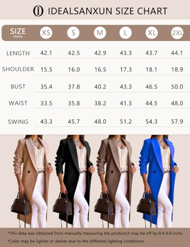 IDEALSANXUN Langer Wollmantel für Damen, Herbst, Winter, Trenchcoat, Pfau, zweireihig, Blazer, Jacken, Übermantel, Beige, Small