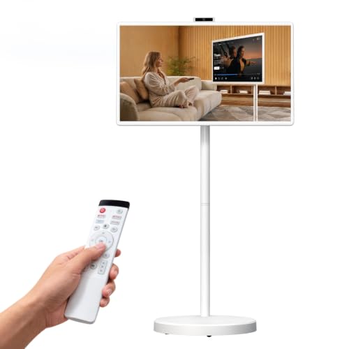 Image of 32 inch Portable Smart TV with Android 15, 1080P Touch Screen Monitor on Wheels, EDLA-Certified, 8GB+128GB Storage, 5MP Camera, 10H Playing Time, Rotatable Display, Wireless Casting, Voice Remote Control