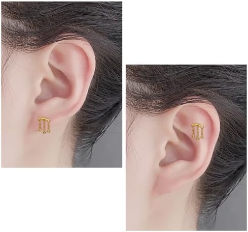2 PCS Trago Helix Piercing OrecchioSet Orecchini Cartilagine In Acciaio Chirurgico Donna Uomo Piercing All'orecchio A Cartilagine Con Catena CZ - Foto 9