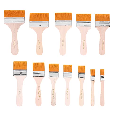 Pyatofyy Breit Flachpinsel Set, 12 Stück Verschiedene Größen Acryl Flachpinsel, Hölzernen Griff Pinsel Künstler Satz für Ölgemälde, Aquarell, Ölgemälde Cover
