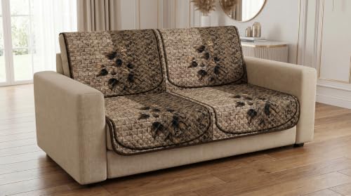 Image of KINGLY Quilted Velvet Sofa Cover Mehndi Green 3+1+1 5 Seater Anti Skid Pipe