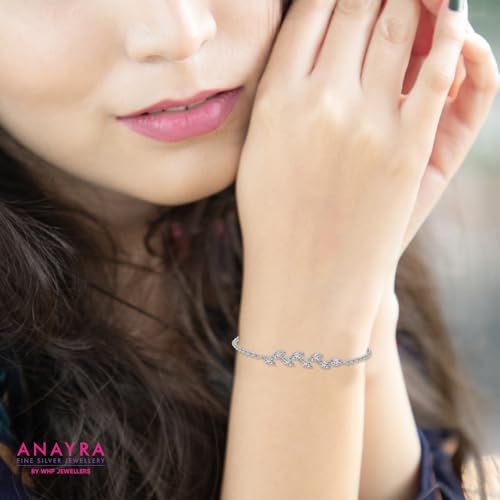 Image of 925 Sterling Silver Adjustable Bracelet for Women | Heart Link, Infinity, Leaf & Floral Inspired Design | Elegant Daily Wear Fashion Jewellery Gift for Girls & Women