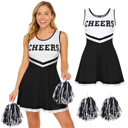 Redstar Fancy Dress Disfraz de Animadora con Pompones de Colores - look de Cheerleader para Mujer – Disfraz de Animadora de Adulto para Halloween, Fiestas de Disfraces y Carnaval