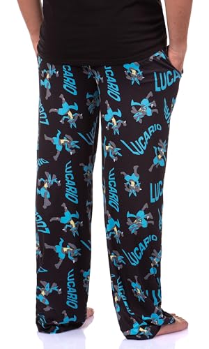 Mad Engine Pokemon Men's Lucario #0448 Fighting Poses All Over Print Adult Pajama Pants Sleep Lounge Bottoms4