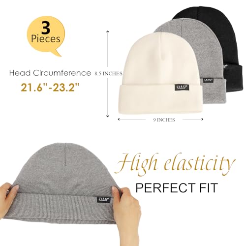 3 Pack Satin Lined Beanie Hats for Women Men Winter Silk Lined Soft Warm Knit Cuffed Beanies Cotton Crochet Slouchy Skull Cap - Image 5