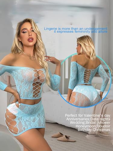 Image of GirlFriend Lingerie for Women Lovely Deep V Neck Teddy Babydoll Mesh Nightwear for Women Mesh Badydoll Fishnets Dresses See Through Lingerie Chemise Outfits One Piece