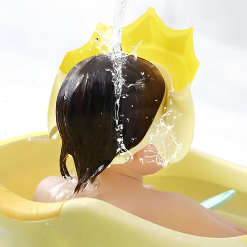 Image of PandaEar 2 Pack Baby Shower Cap Shield, Adjustable Silicone Bath Visor | Toddler hair washing shield keeps water and shampoo away from eyes and ears; soft, waterproof crown design fits comfortably.