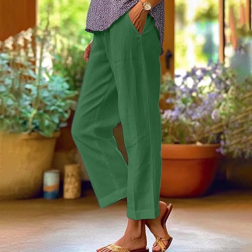 Women's Fall Pants Linen Cropped Palazzo Pant Straight Leg Loose Elastic Pants Lightweight Soft Casual Drawstring Lounge2